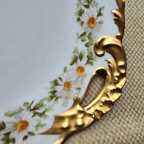 T & V Limoges Daisy Chain 2 Handled Venice Cake Plate 11" Heavy Gold Trim France - Picture 6 of 11